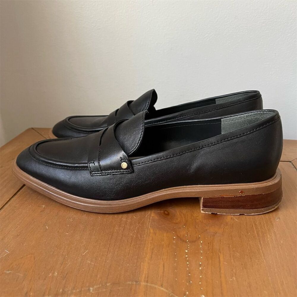 Franco Sarto Women's Edith 2 Penny Loafer Black Leather Slip-On Casual Shoes 9